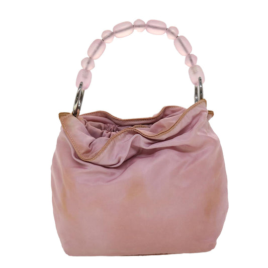 CHRISTIAN DIOR Maris Pearl Hand Bag Nylon Pink Auth yb139