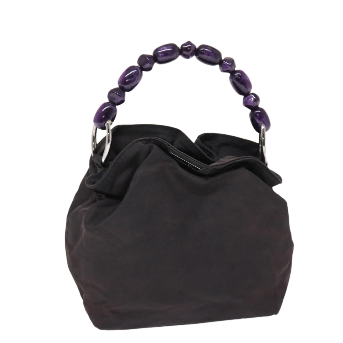 CHRISTIAN DIOR Maris Pearl Hand Bag Nylon Purple Auth yb286