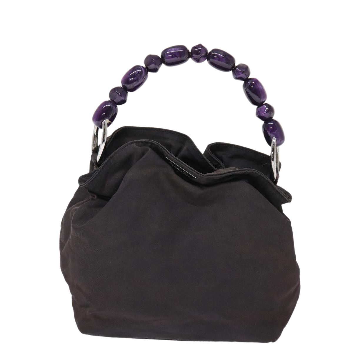 CHRISTIAN DIOR Maris Pearl Hand Bag Nylon Purple Auth yb286