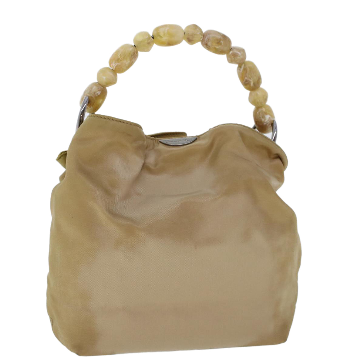 CHRISTIAN DIOR Maris Pearl Hand Bag Nylon Beige Auth yk7503