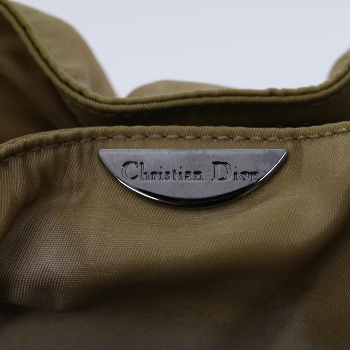 CHRISTIAN DIOR Maris Pearl Hand Bag Nylon Beige Auth yk7503