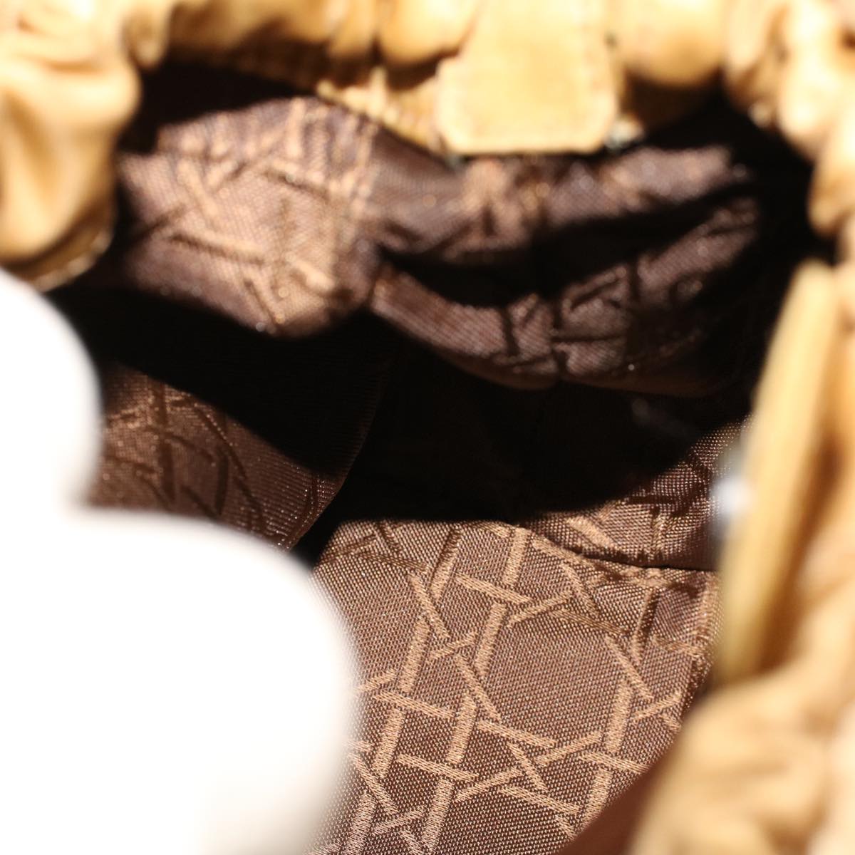 CHRISTIAN DIOR Maris Pearl Hand Bag Nylon Beige Auth yk7503