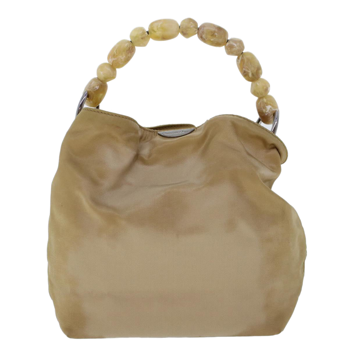 CHRISTIAN DIOR Maris Pearl Hand Bag Nylon Beige Auth yk7503