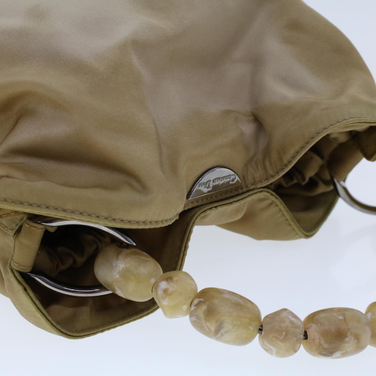 CHRISTIAN DIOR Maris Pearl Hand Bag Nylon Beige Auth yk7503