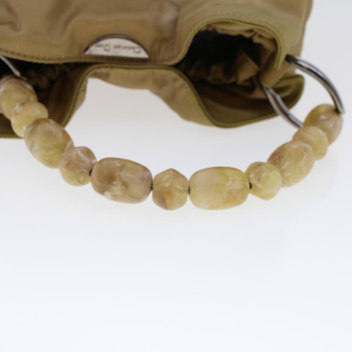 CHRISTIAN DIOR Maris Pearl Hand Bag Nylon Beige Auth yk7503