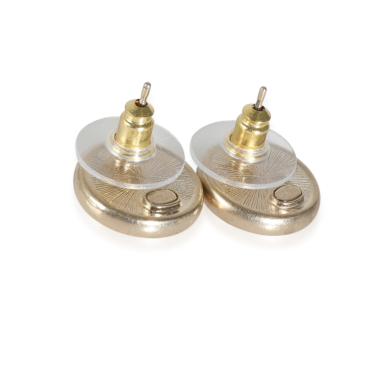 Gold Tone/Strass CC Stud Earrings