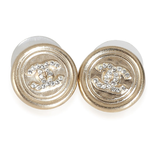 Gold Tone/Strass CC Stud Earrings