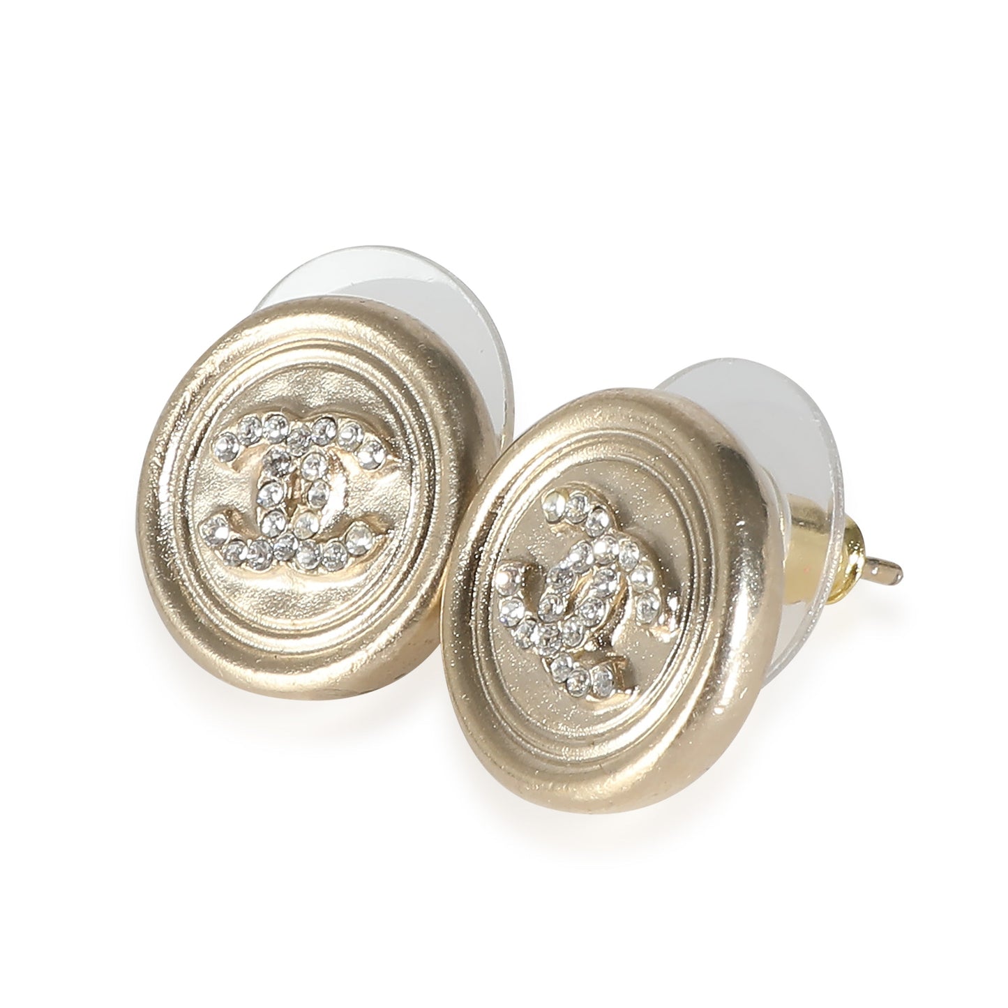 Gold Tone/Strass CC Stud Earrings