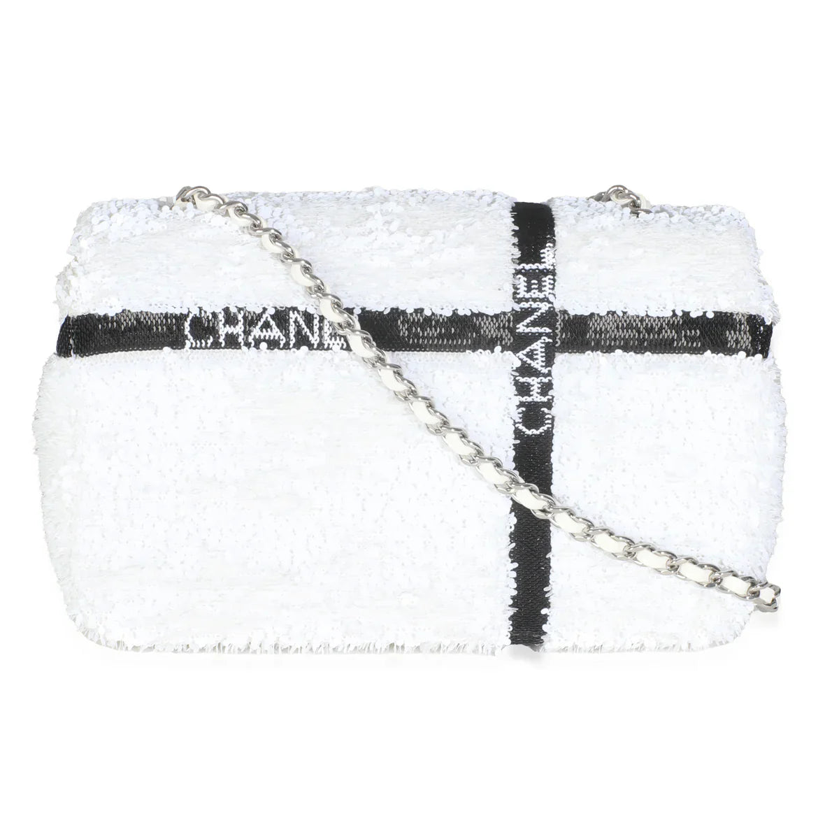 White/Black Ribbon Sequin Mini Flap