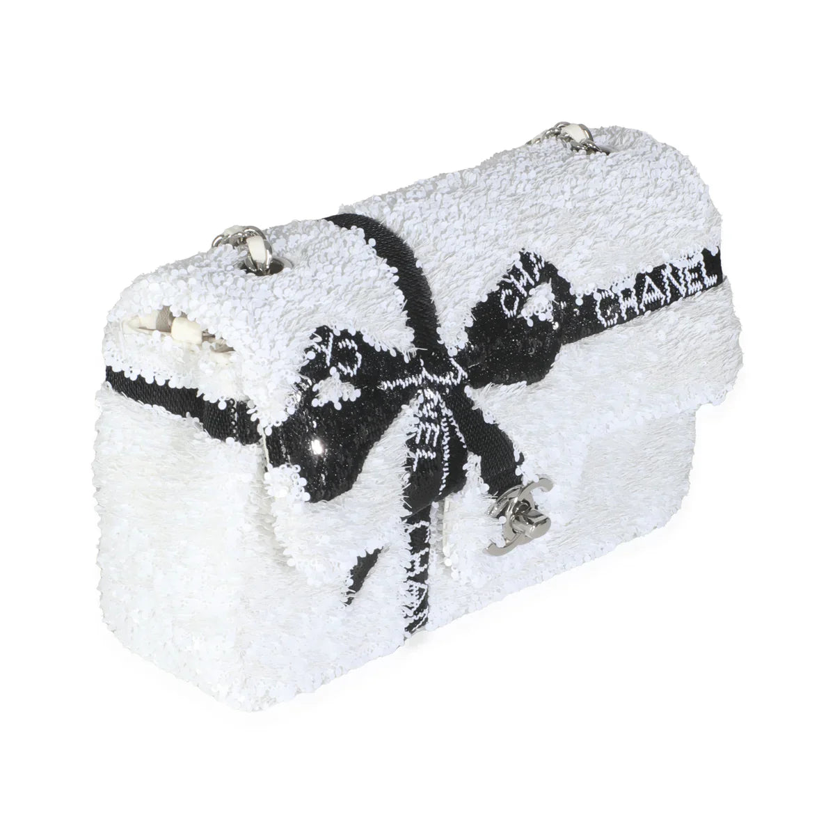 White/Black Ribbon Sequin Mini Flap