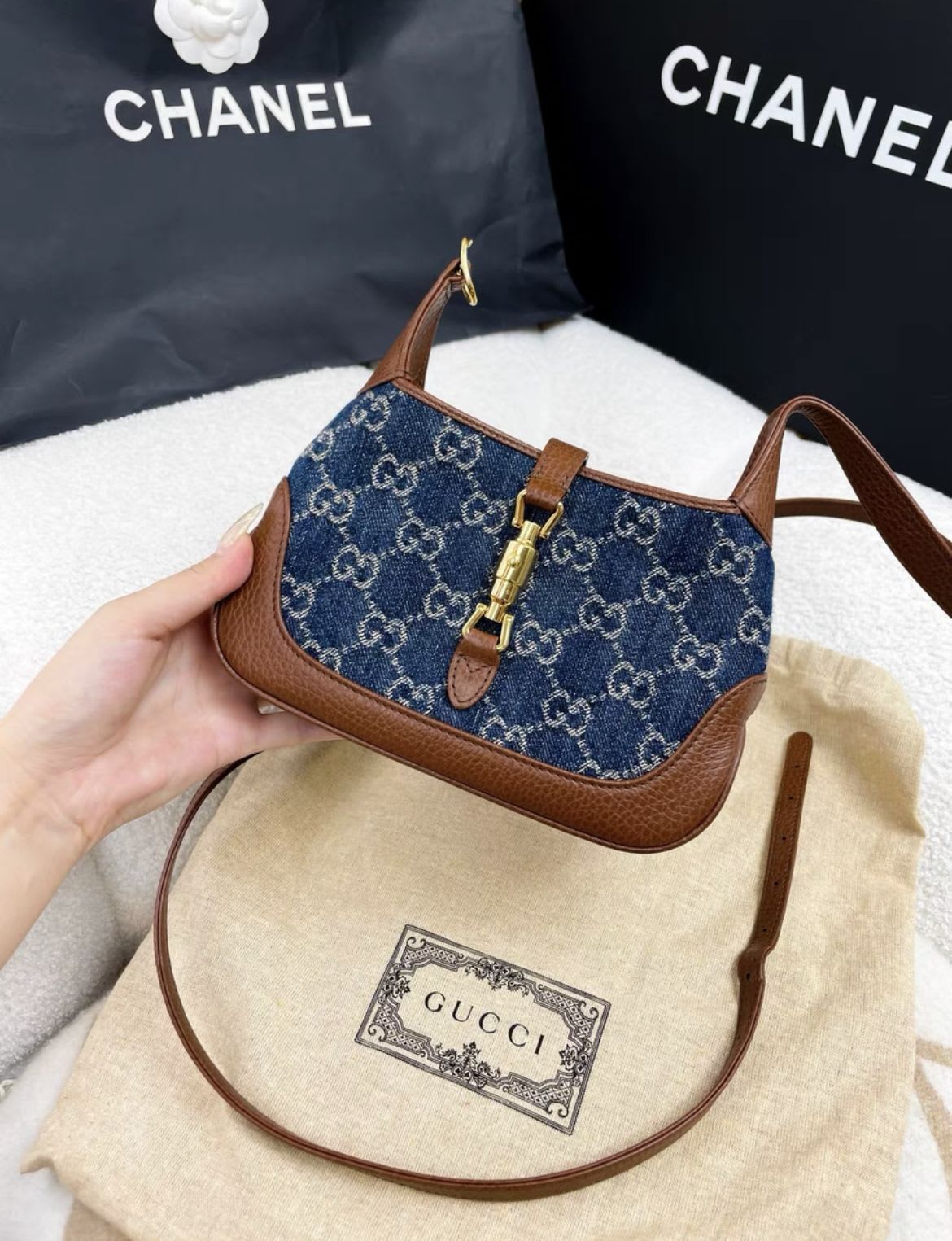 Gucci blue denim and leather Jackie1961 mini bag